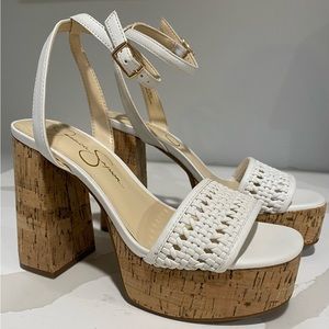 White Jessica Simpson woven platform sandals